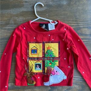 Michael Simon Red Long Sleeve Tee with Santa and Reindeer